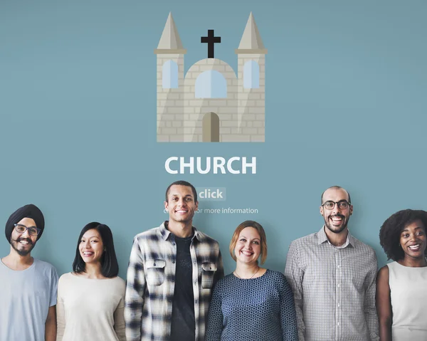 Mångfald människor med kyrkan — Stockfoto