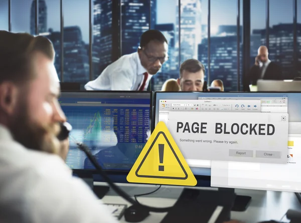 Geschäftsleute arbeiten und Seite blockiert — Stockfoto