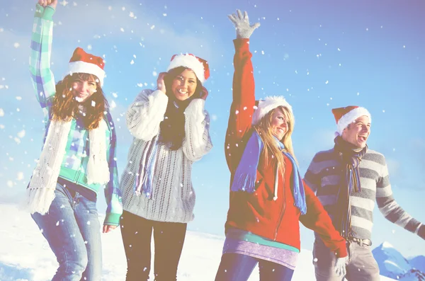 Amigos se divertindo na neve — Fotografia de Stock