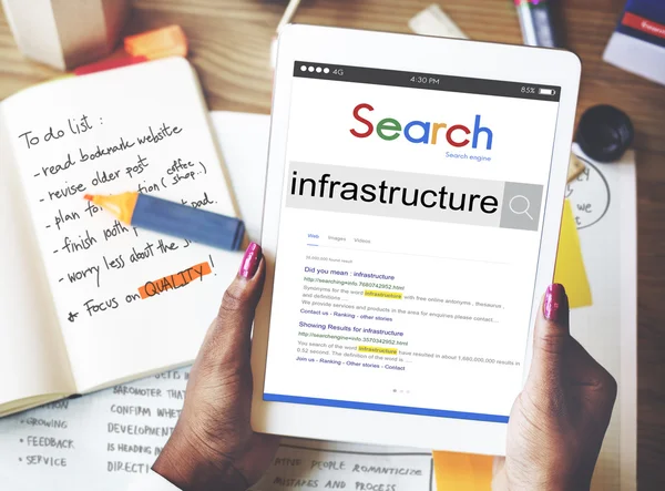 Woman Browsing about Infrastructure Concept — Stock Photo, Image