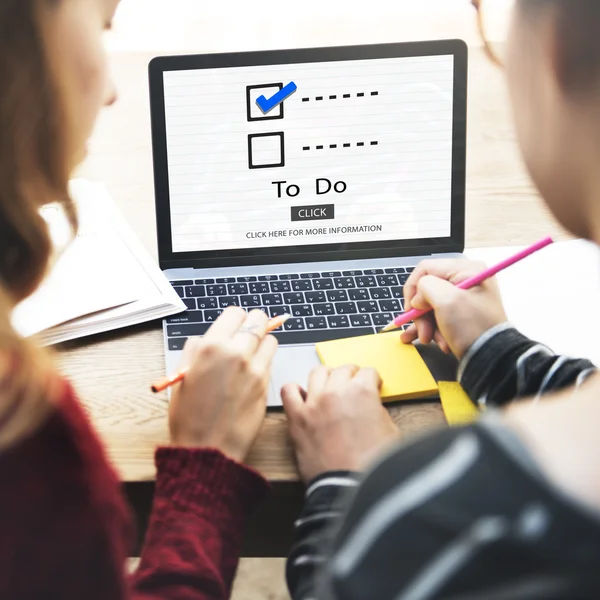 Girls working with laptop — Stock Photo, Image