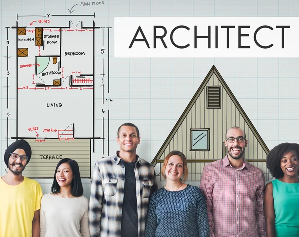 Diversidad personas con arquitecto — Foto de Stock