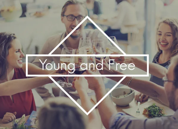 People celebrating with Young And Free — Stock Photo, Image