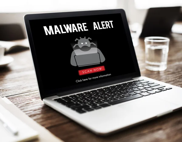 Scherm met tekst: Malware waarschuwing — Stockfoto