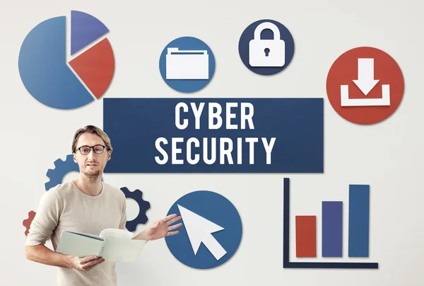 Zakenman werken met Cyber Security — Stockfoto