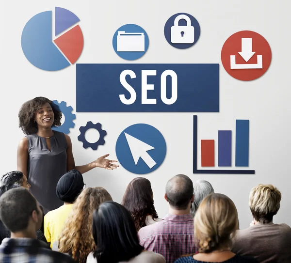 Persone in seminario con seo — Foto Stock