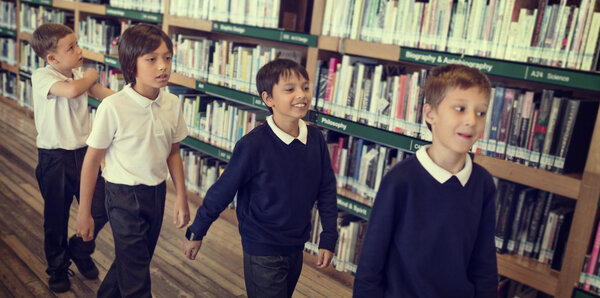 children together at school library