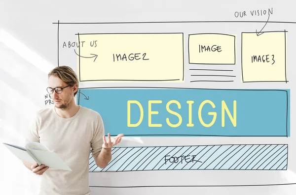 Zakenman werken met design — Stockfoto