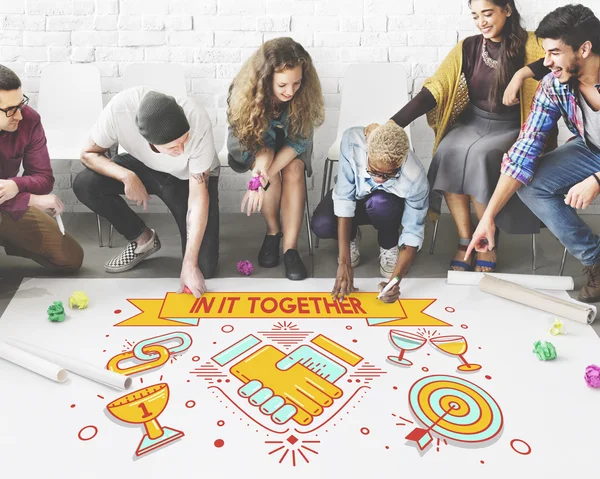 People drawing banner on floor — Stock Photo, Image