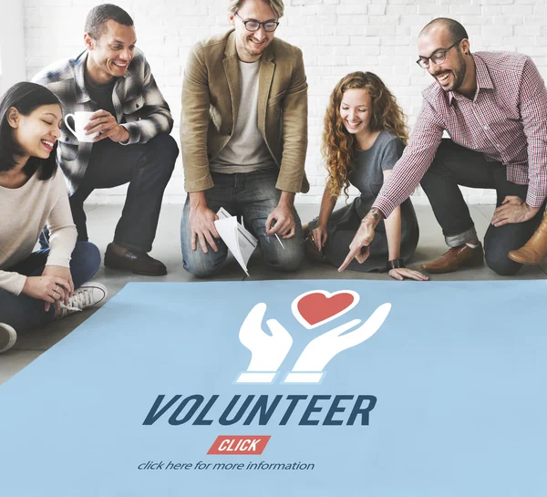 Designers working with poster and Volunteer — Stock Photo, Image