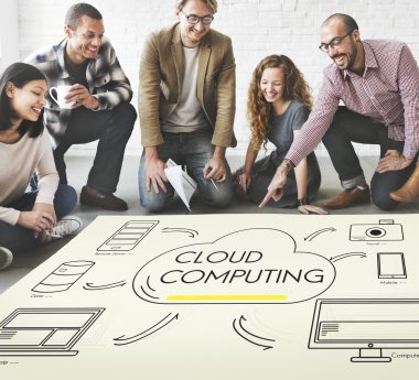 Poster ve bulut çalışma tasarımcılar bilgi işlem