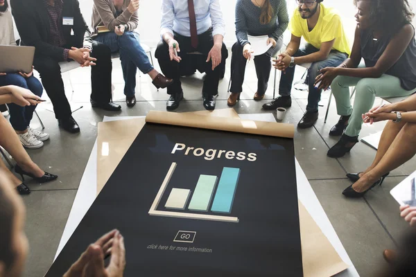 People over poster with progress — Stock Photo, Image