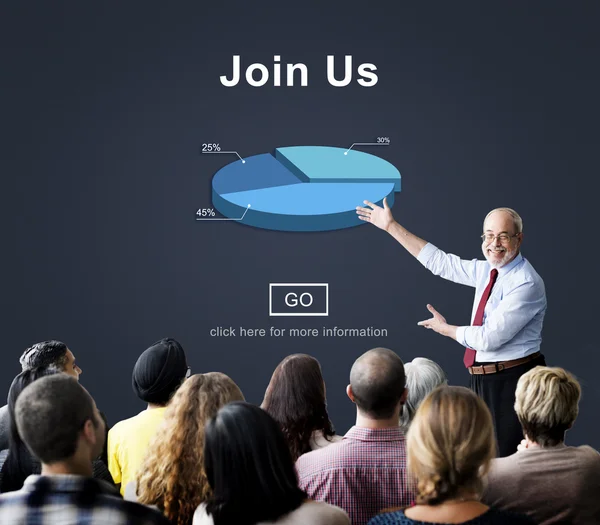People at seminar with join us — Stock Photo, Image