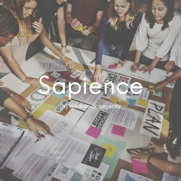 Group of students at workplace table — Stock Photo, Image