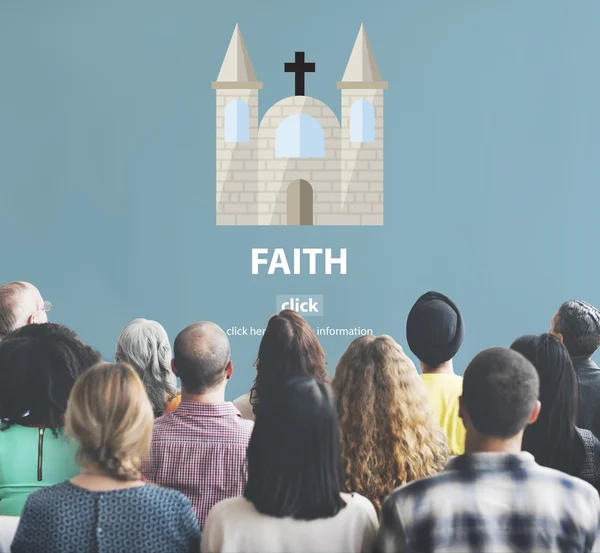 Människor på seminarium med tro — Stockfoto