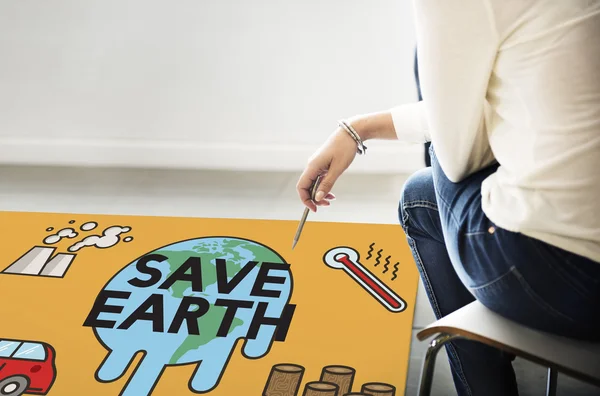 Cartaz com Save Earth Concept — Fotografia de Stock