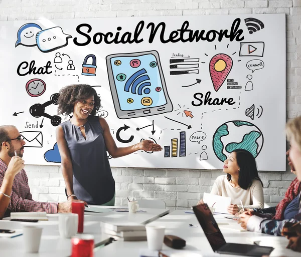 Incontro d'affari con i social network — Foto Stock