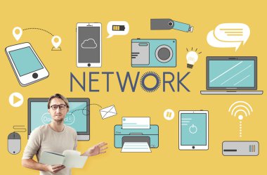 ağ ile çalışan iş adamı