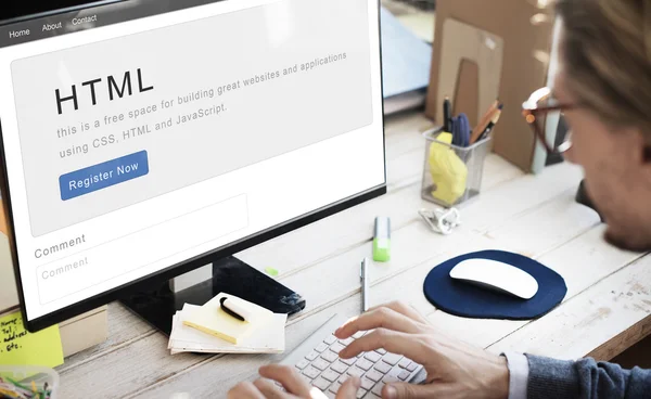 Man typing on computer keyboard — Stock Photo, Image