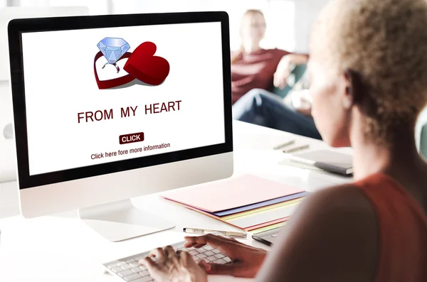 Businesswoman working on computer with From My Heart — Stock Photo, Image