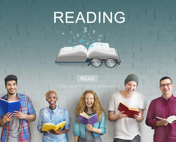 stock image group of people reading books 