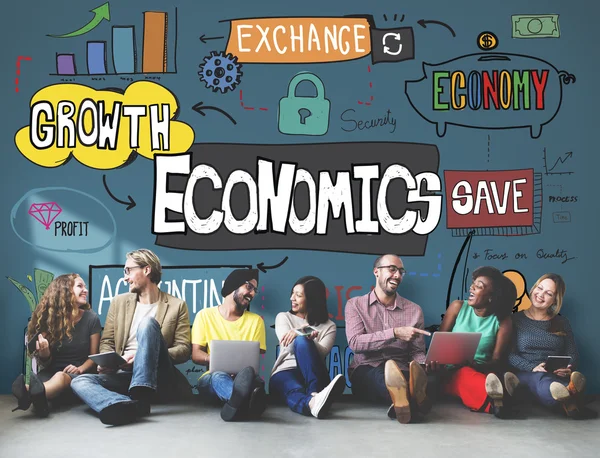 Diversitätsfreunde an der Wand mit der Wirtschaft — Stockfoto