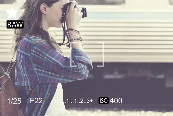 Woman making photos on background — Stock Photo, Image