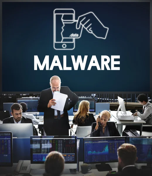 Trabalhadores de negócios e malware — Fotografia de Stock
