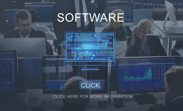 Obchodní lidé pracující a Software — Stock fotografie