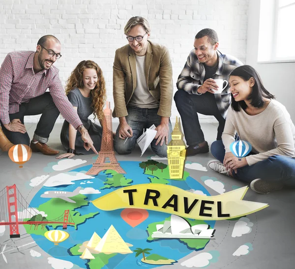 Designers working with poster and travel — Stock Photo, Image