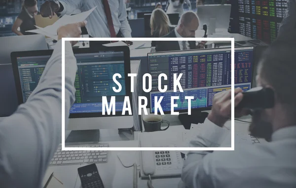 Business people working and stock market — Stock Photo, Image