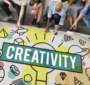 Kattaki insanlar çizim afiş