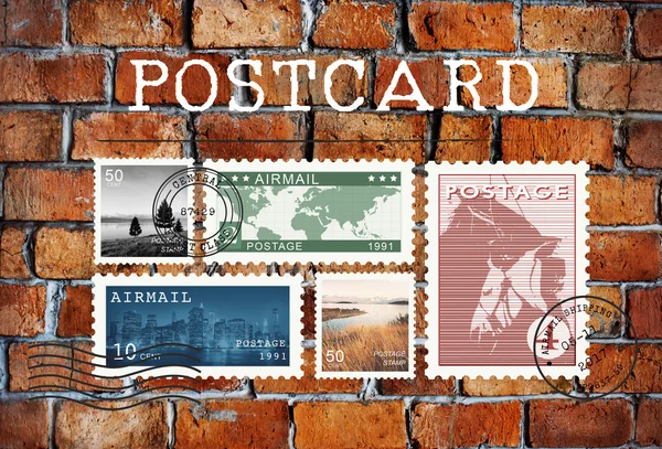 Ícones de correio aéreo e cartão postal — Fotografia de Stock