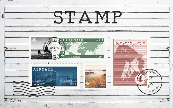 Ícones de correio aéreo e cartão postal — Fotografia de Stock