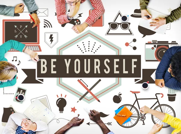 Business People Pointing on Be Yourself — Stock Photo, Image