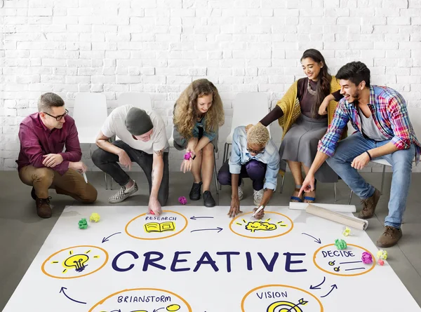 People drawing banner on floor — Stock Photo, Image