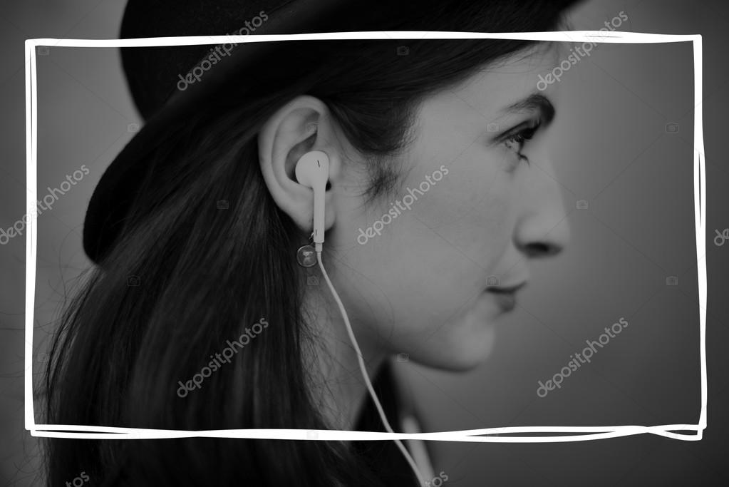 Woman listening music, Branding Concept
