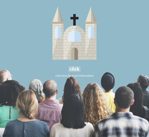 Mensen bij seminar met kerk — Stockfoto