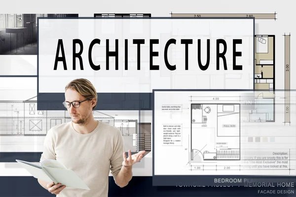 Biznesmen, praca z architekturą — Zdjęcie stockowe
