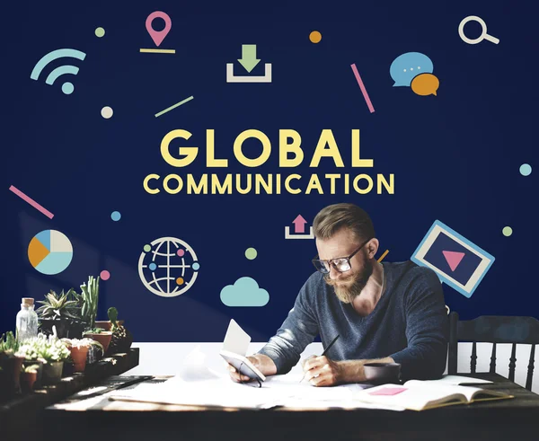 Empresario y Concepto de Comunicación Global — Foto de Stock