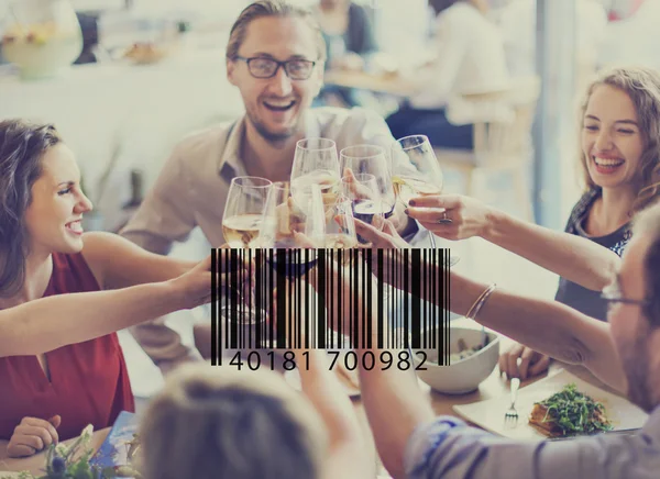 People celebrating with bar code — Stock Photo, Image