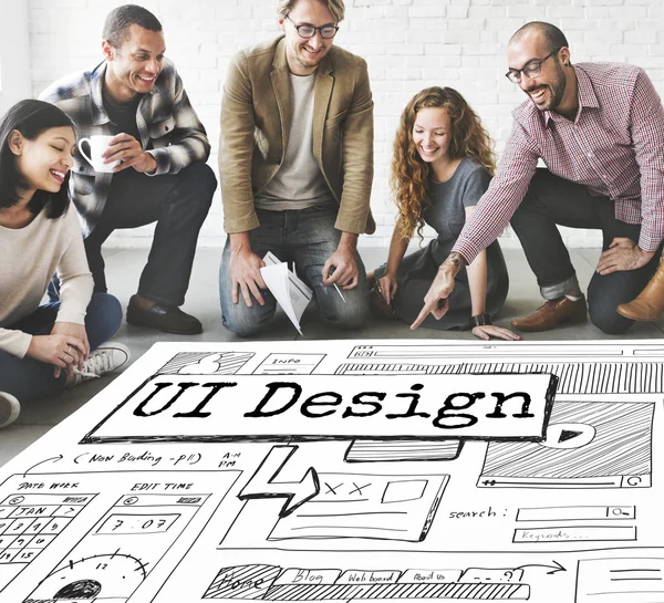 Designers working with poster and UI Design — Stock Photo, Image