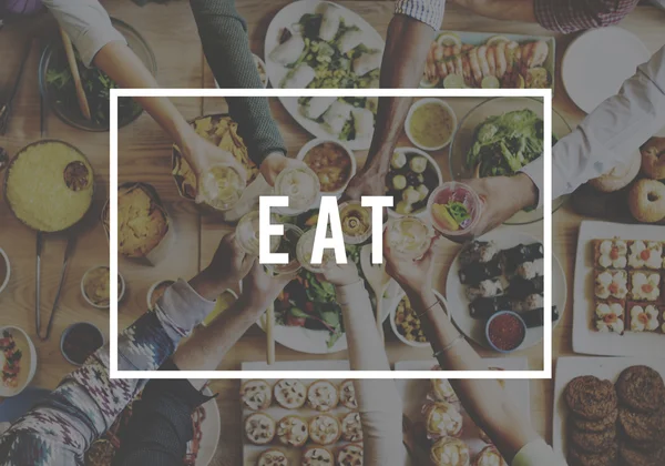 People and food with eat — Stock Photo, Image