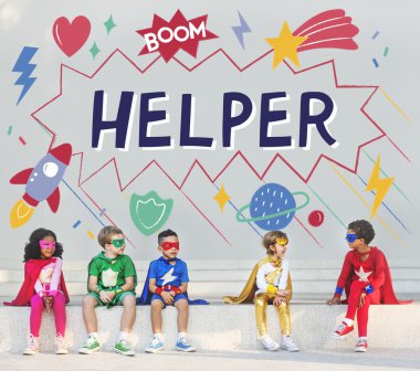 Süper kahraman çocuklar birlikte eğlenin