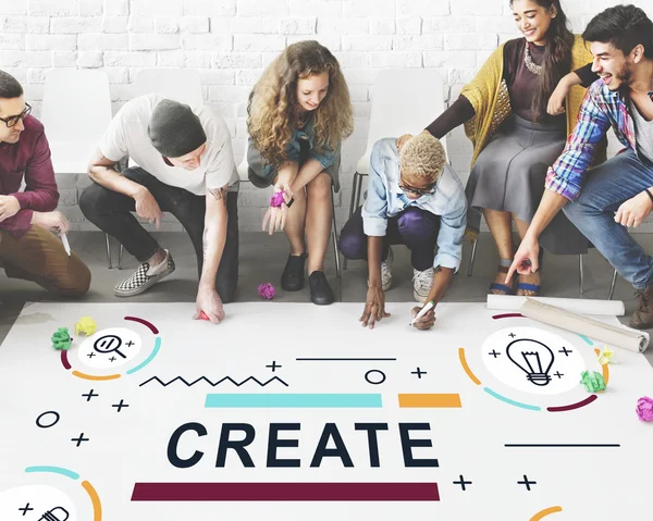 People drawing banner on floor — Stock Photo, Image