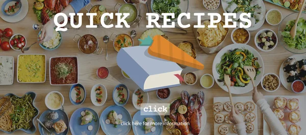 Tabulka s jídlem a rychlé recepty — Stock fotografie