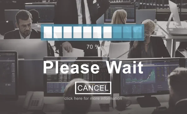 Pessoas de negócios que trabalham e por favor esperar — Fotografia de Stock