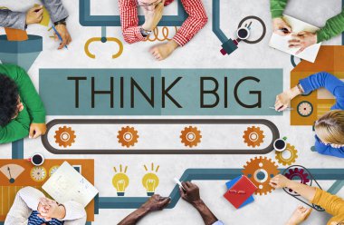 Üzerinde işaret eden iş adamları büyük düşün