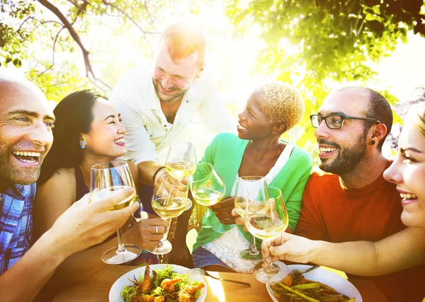 Amigos felizes comemorando — Fotografia de Stock