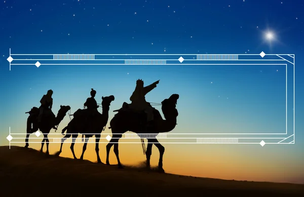 Men riding camels in desert — Stock Photo, Image